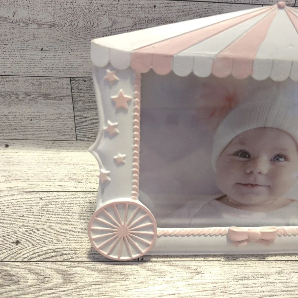 Issac Jacobs Baby Picture Frame 4x6 Pink  Tabletop Desk Baloons Circus Bow Stars